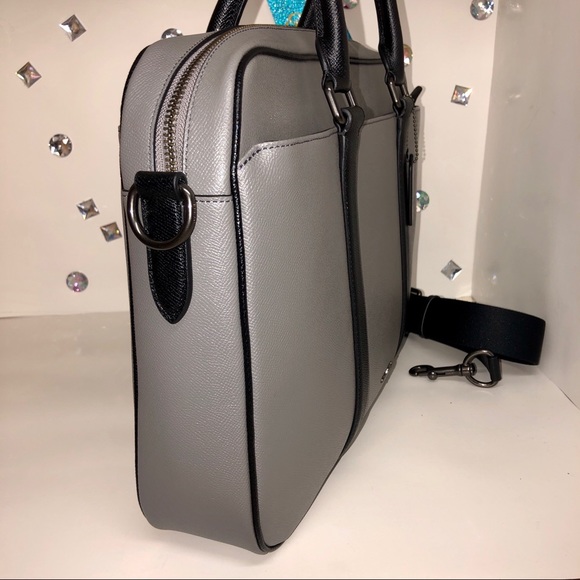 COACH MEN’S LEATHER SLIM LAPTOP BRIEFCASE  GREY - Picture 8 of 8